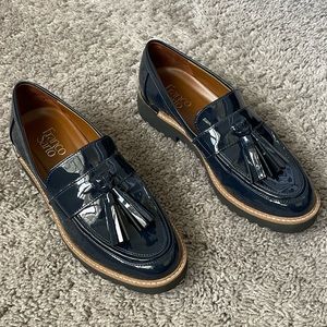 Navy Blue Faux Leather Loafers